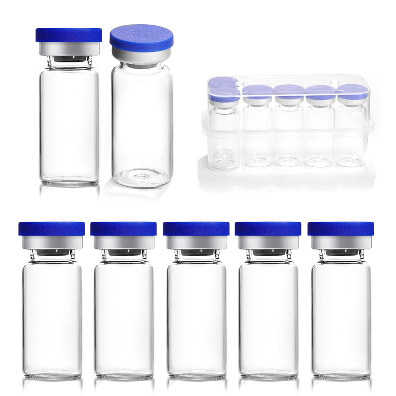otwooi 10ml Sealed Empty Vials for Injection, Transparent Glass Vials Self-Healing Injection Port, Liquid Sample Storage Vial with Caps(10pcs) 10