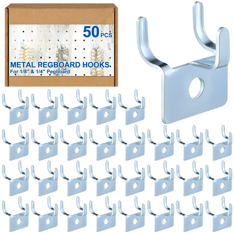 Tandefio 50 Pcs Pegboard Hooks Metal Prong Hook Peg Board for Hanging Hangers for Wall Picture Jewelry Display Tool (Silver) Silver