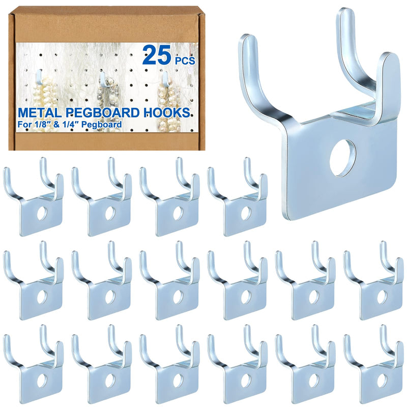 Tandefio 25 Pcs Pegboard Hooks Metal Prong Hook Peg Board Hooks for Hanging Hangers Hooks for Pegboard Wall Picture Jewelry Display Tool Silver
