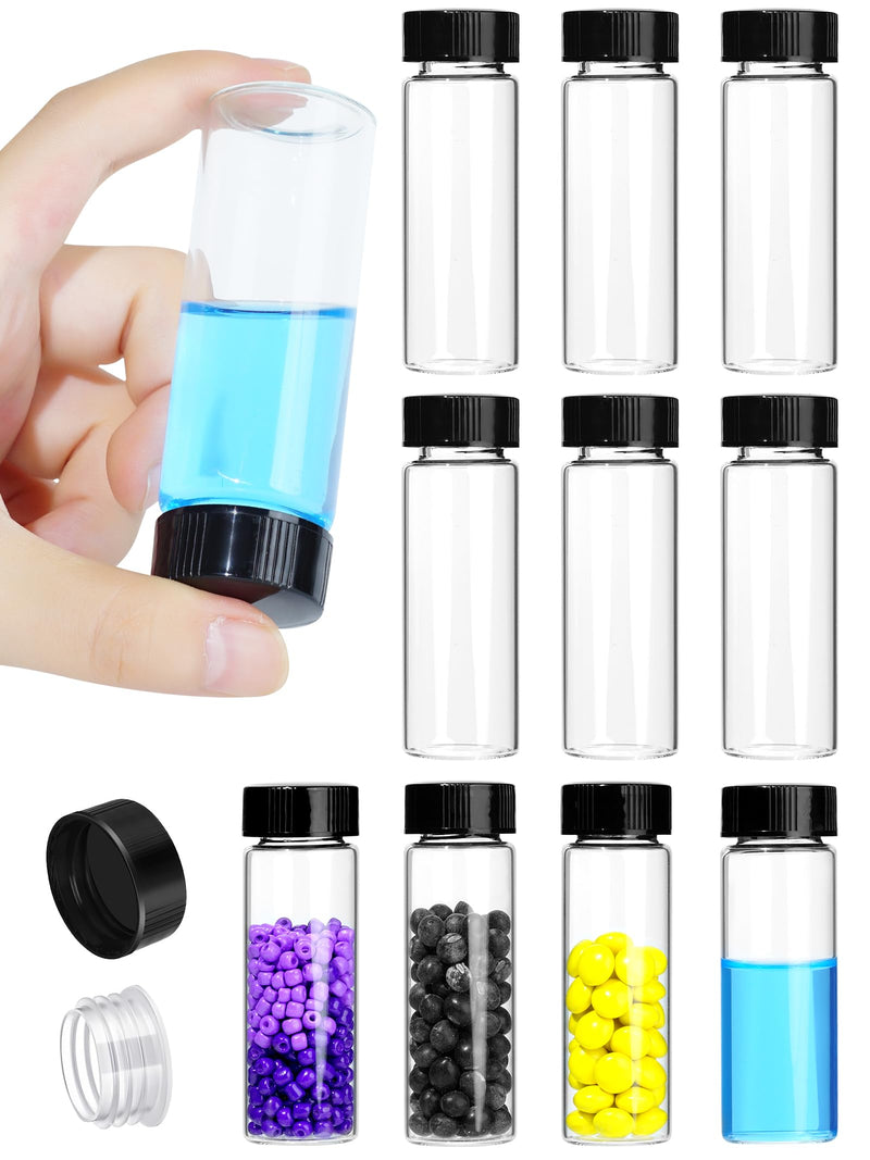 30ml Clear Small Glass Vials with Screw Caps, Small Vials for Essential Oil, Leak-Proof Sample Vials with Lids(10pcs) 30ml-10pcs Black Screw Cap