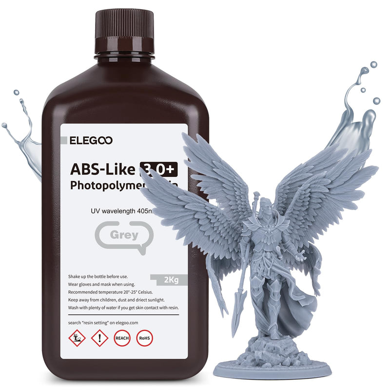 ELEGOO ABS-Like Resin 3.0 Plus, 3D Printer Resin with Low Viscosity and High Precision, 405nm Rapid UV-Curing Photopolymer Resin, 3D Resin for LCD/DLP 3D Printing, Grey 2000G