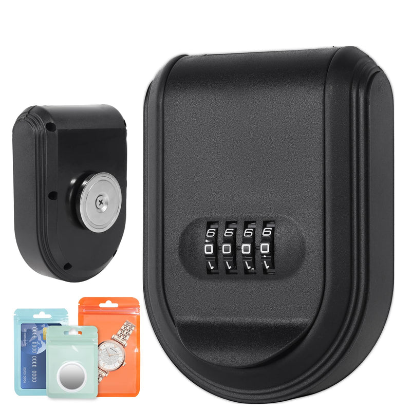Magnetic Key Box with Combination Lock, Car Key Lock Box with Strong Magnet to Hide Spare Keys Indoors, Outdoors, Magnetic Key Holder for Under Car (Black) Black