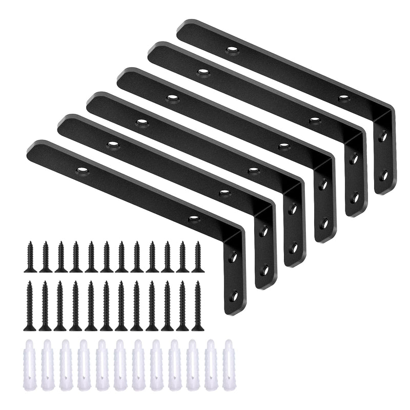 LSK 6PCS L Bracket, Heavy Duty Metal Corner Bracket, 5"×2"(125×50mm) Shelf Support Bracket Max Load : 42lb, Joint Angle Bracket for Wooden Board, Black 5 Inch