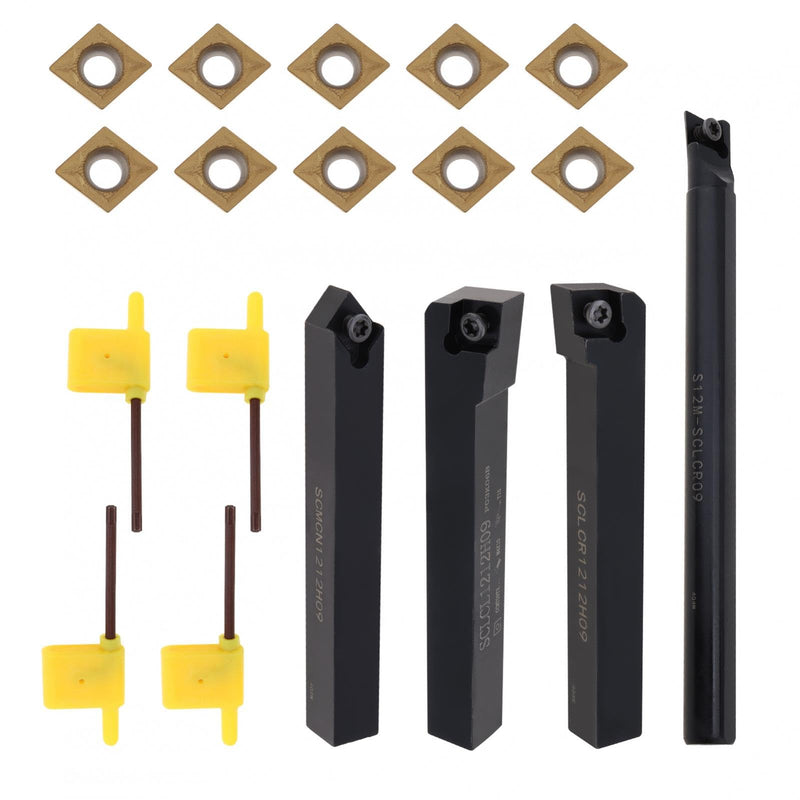 18pcs Indexable Lathe Turning Tool, Steel Lathe Boring Bar Set for Turning/Grooving with S12M SCLCR09/SCLCR1212H09/ SCLCL1212H09/SCMCN1212H09 Turning Bar Holder, CCMT09T304 Carbide Inserts Wrenches