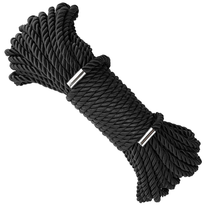 KINGLAKE Soft Silk Rope,7MM Black Rope,Skin Friendly Soft Nylon Rope,Long Satin Silk Cord,50 Feet Thick Silk Rope,Twisted Braided Rope Cord for Crafts Decoration Hanging Clotheslines Camping Outdoor