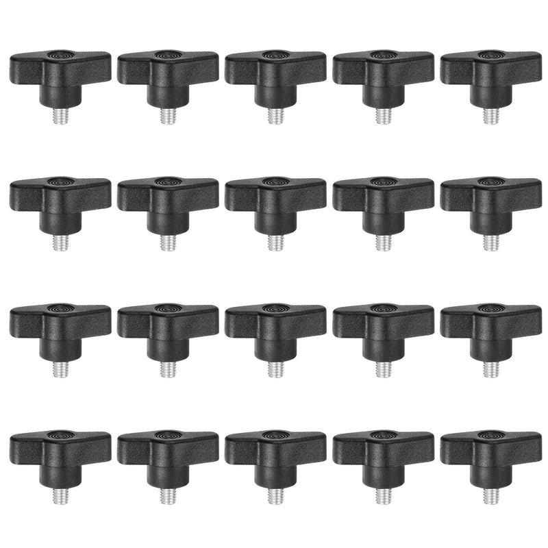 HARFINGTON 20pcs Wing Knobs M6 x 8mm Male Thread Plastic Tee Stud Knobs T Threaded Handles Hand Clamping Tightening Thumb Screws Thumbscrew, Black