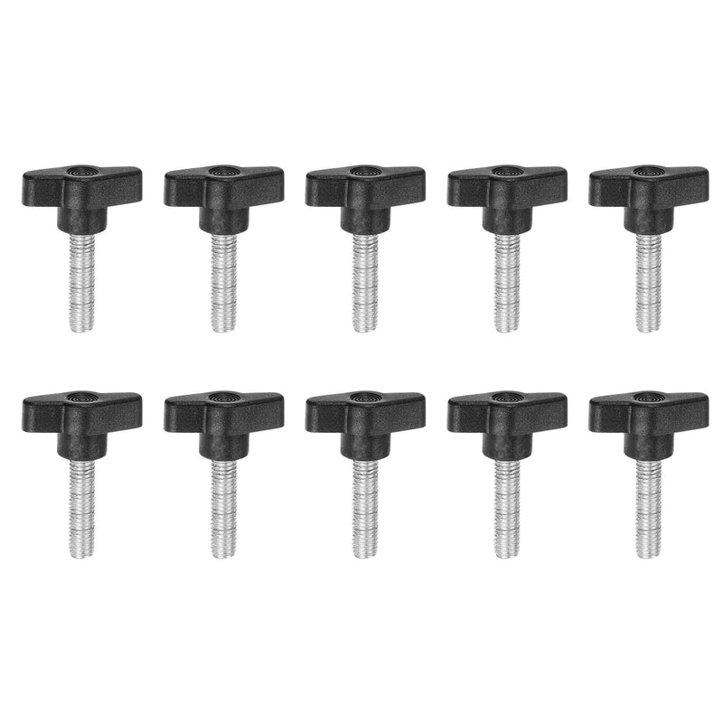 HARFINGTON 10pcs Wing Knobs M8 x 30mm Male Thread Plastic Tee Stud Knobs T Threaded Handles Hand Clamping Tightening Thumb Screws Thumbscrew, Black