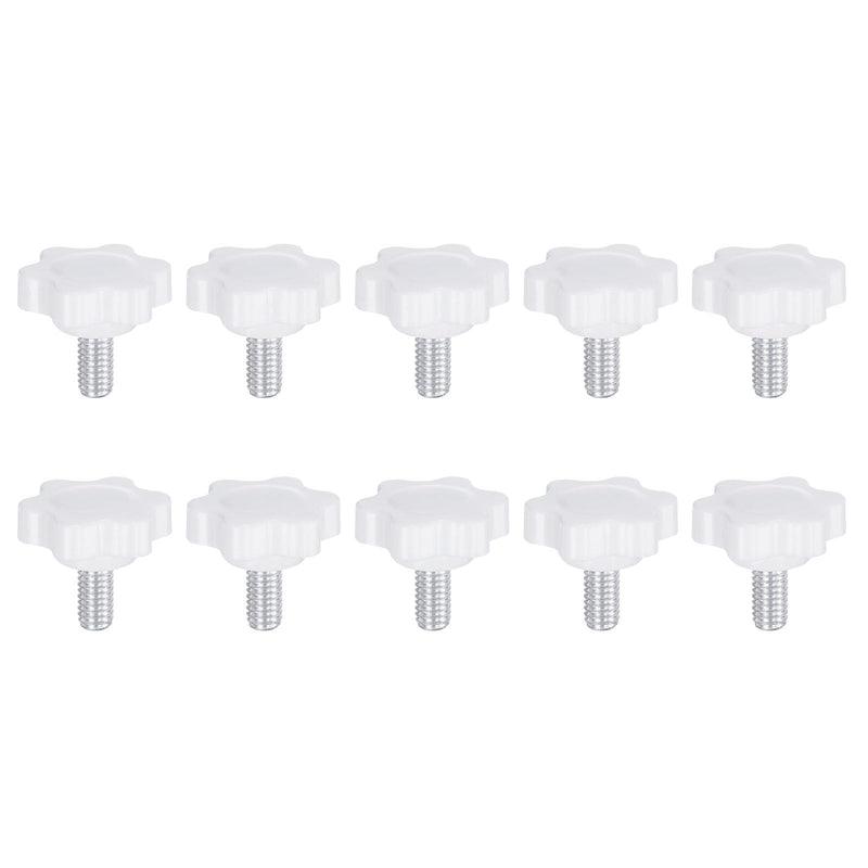 HARFINGTON 10pcs Star Knobs M6 x 12mm Male Thread 25mm Plastic 6-Point Head Stud Knob Hand Tightening Clamping Screw Replacement Threaded Handle, White