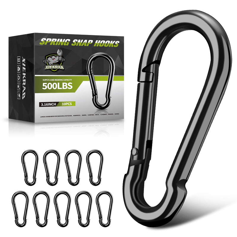 10Pcs Spring Snap Hooks, 3.16” Carabiner Clip, 500lbs Heavy Duty Rope Connector, Large Carabiners for Indoor & Outdoor, Hammock, Swing, Camping, Climbing, Fishing, Hiking 3.16inch 10Pcs - NewNest Australia