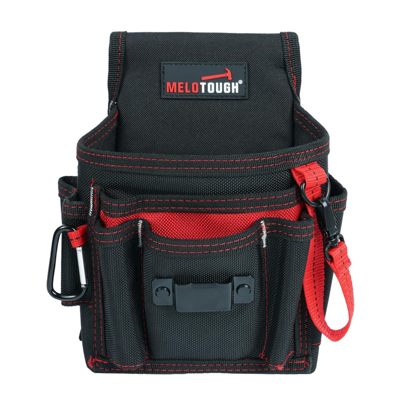 MELOTOUGH Electrician's Small Tool Pouch for Tool Belt Tool Pouch Tool Holster with Multiple Pockets, Construction Pouch Tool Organizer for Tools Red