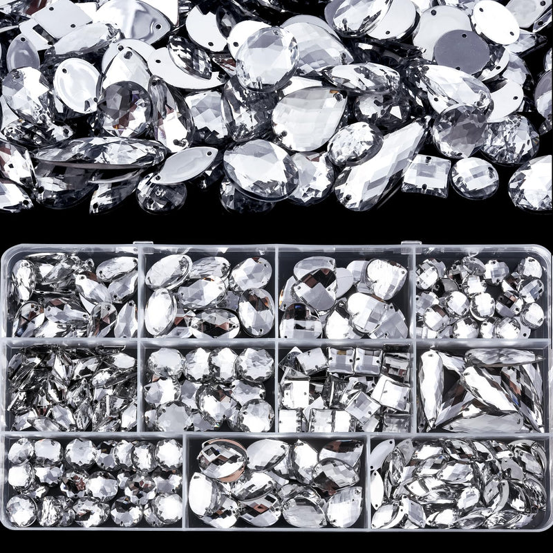 Blinginbox Sew On Rhinestones Flatback Mixed Shape Acrylic Sewing Crystal Rhinestones Gems for Crafts DIY Clothes.（Crystal）