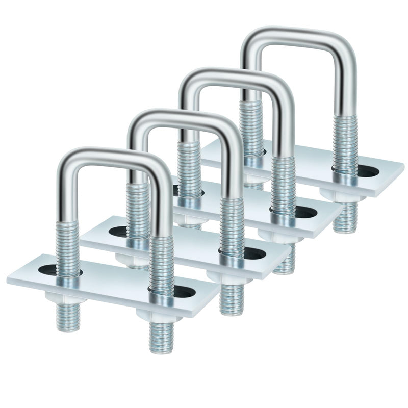 Square U Bolt 4 Sets, 35mm (1.38") Inner Width 80mm (3.15") Length, Carbon Steel in Zinc U Bolt, M8 with Nut, Plate, Washer, (M8 x 35 x 80mm) M8 x 35 x 80mm