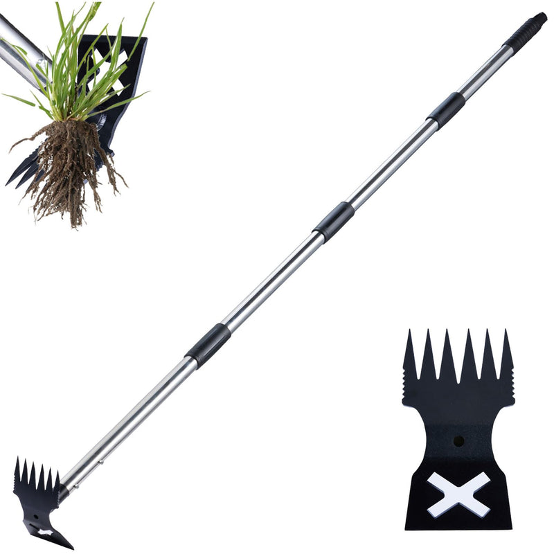 Weed Puller Tool with Long Handle - 60" Manual Weeder Remover Tool, 2 in 1 Hand Weed Rake and Garden Hoe for Gardening, Heavy Duty Uprooting Weeding Pull for Yard, Lawn, Patio and Garden