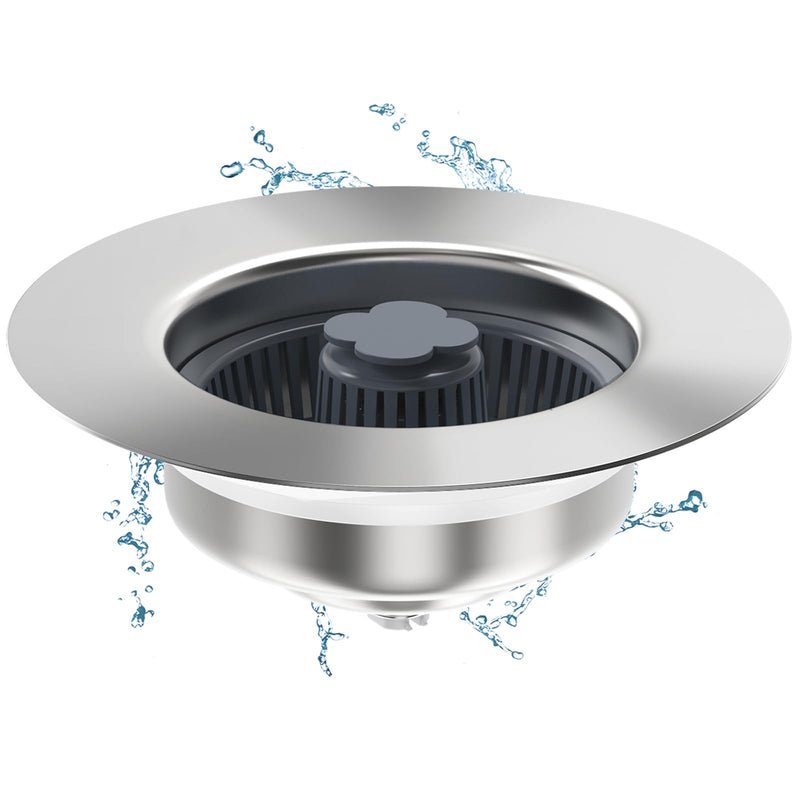 3 in 1 Kitchen Sink Drain Strainer & Stopper Kit, SUS304 Stainless Steel Pop-up Kitchen Drain Stopper with Strainer Basket, Fast Drainage Kitchen Sink Plug for Standard 3-1/2 Inch Drain