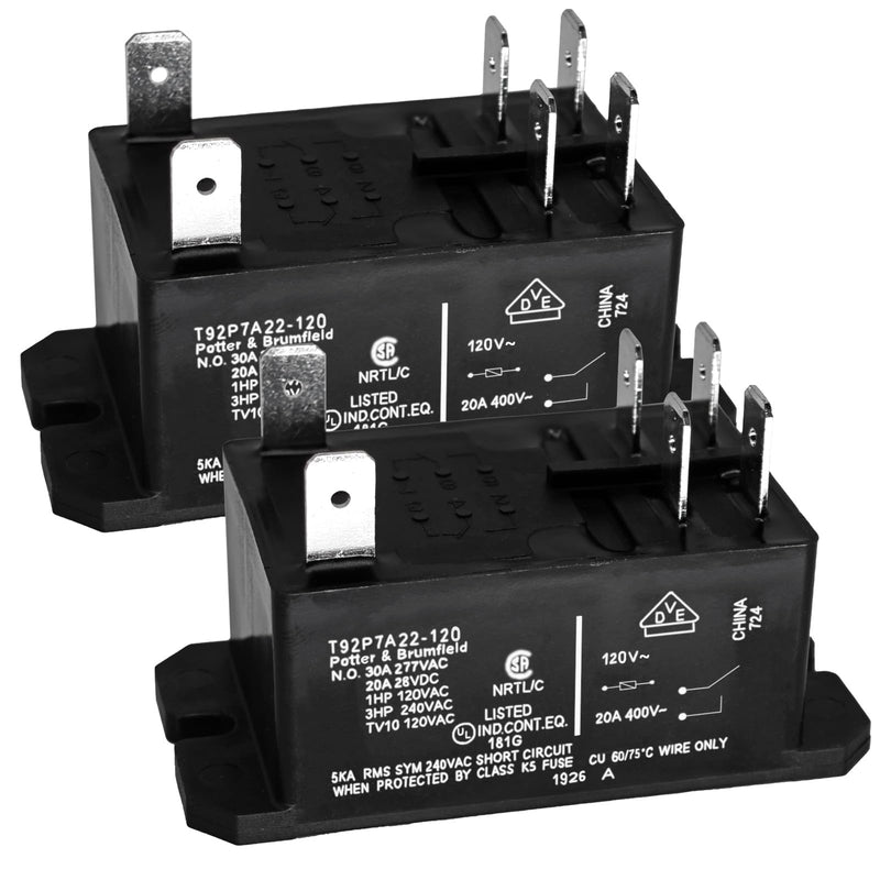 T92P7A22-120 Power Relay (Pack of 2), DPST-NO (2 Form A) - 120VAC, 30A 6-Pins General Purpose Relay Replace Part 10459304