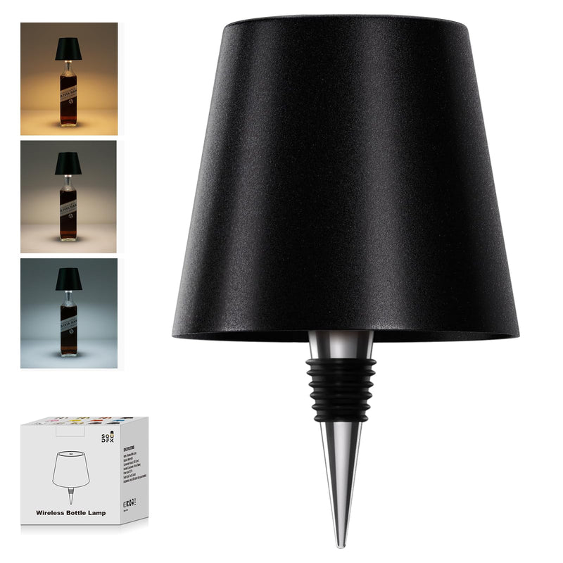 Wireless Bottle Lamp, 2024 New 3 Color Rechargeable Wine Bottle Lights for Bars Restaurants (Black, 1PC) Black