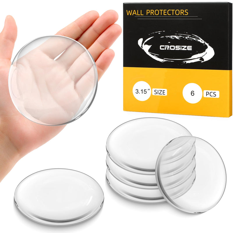 Crosize 6 Pieces 3.15" Clear Door Stoppers for Wall, No-Falling Door Knob Wall Protectors, Strong Adhesive Door Bumpers