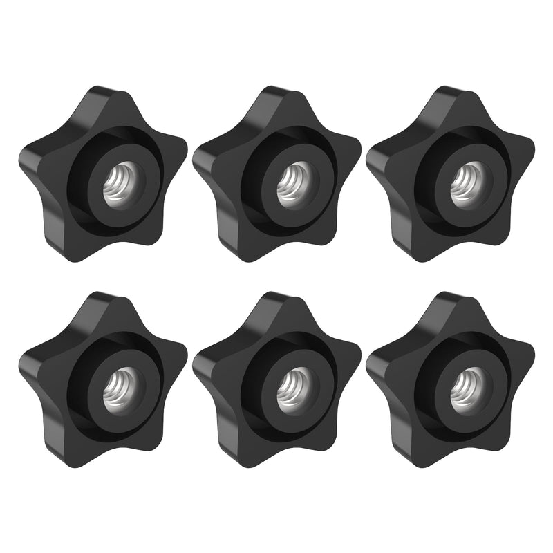 5/16-18 Thread Knob Nut, 6 Pack 5/16 Star Shape Hand Tighten Clamping Knobs Black Screw-On Nuts 5/16-18