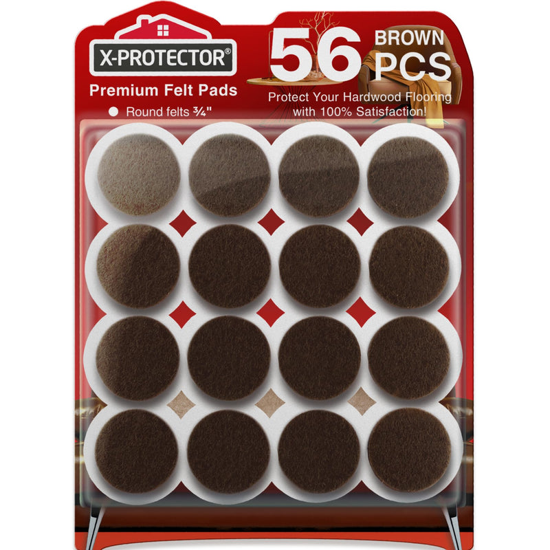 X-PROTECTOR Felt Furniture Pads - 56 PCS 3/4" - Felt Pads Floor Protectors - Chair Felt Pads - Felt Pads for Furniture Feet - Furniture Pads for Hardwood Floors - Protect Your Floors! (Brown, Round) 3/4" 56 Brown, Round