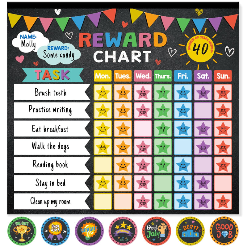 Reward Chart for Kids,Magnetic Behavior Chore Chart for Kids at Home,26 Black Chore Charts,1960 Star Stickers,56 Reward Stickers,Incentive Chore Chart to Develop Responsibility and Good Habits Black Banner