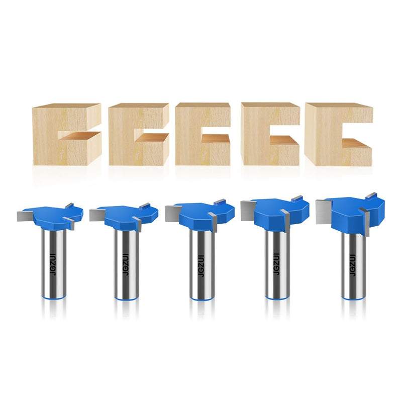 5Pcs Three-Blade Slot Cutter Router Bit, ''T'' Type Slotting Bit , Slot Router Bit Set,1/2" Shank,Cutting Height 13/64", 15/64", 5/16", 25/64", 15/32", Slotting Knife for Woodworking 1/2inch Shank 5 Bits Set