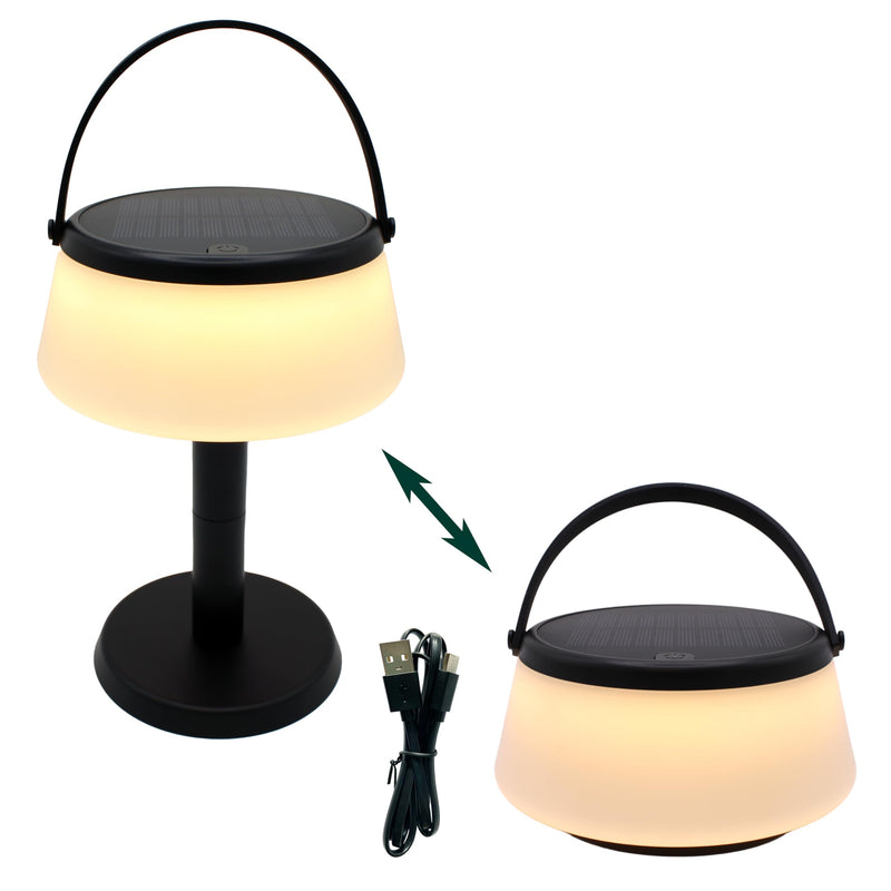 2-in-1 Portable Solar Power LED Table Lamp & Lantern - Indoor/Outdoor - Stepless Dimming - Rechargeable Battery - 330 lumens, 2700K - IP44 Weather Resistant - Black - 1 Pack