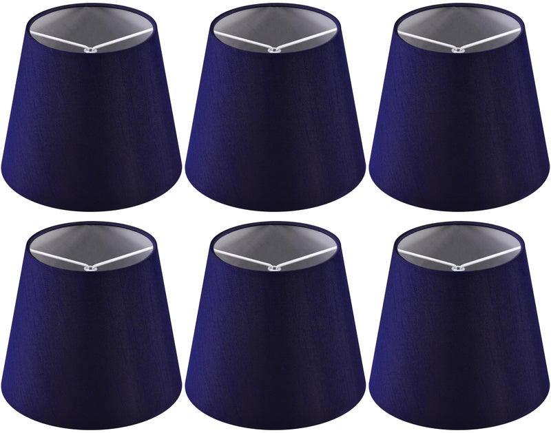 GO&SO Mini Lamp Shade Set of 6,Navy Blue Lamp Shades - Chandelier Lamp Shades 4" Top x 6" Bottom x 5" Height (Clip on Bulb),Faux Silk Small Lamp Shades Fabric Lamp Shade for Desk Lamps,Pendant Lights 6 Pack Navy-blue Silk