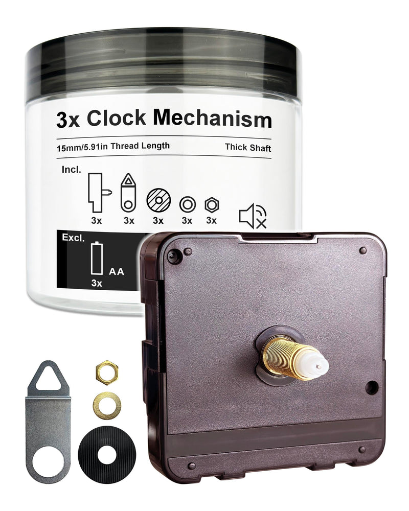 Clock Parts Quartz Movement Replacement 15mm/5.91in Thread Length (Thick Shaft, 3 Set, 227S) Sweep Second Silent Mechanism Battery Powered Push-Fit Watch Motor Watchmaker Tools Machine Craft Kit Thick Shaft (3 Set)
