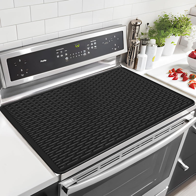 LOPNUR Electric Stove Cover for Stove Top, 30"x21" Silicone Stove Mat for Glass Top Stove Cover Protector, Heat Resistant Induction Cooktop Protector, Non-Slip Kitchen Glass Cooktop Protector, Black 30"L x 21"W
