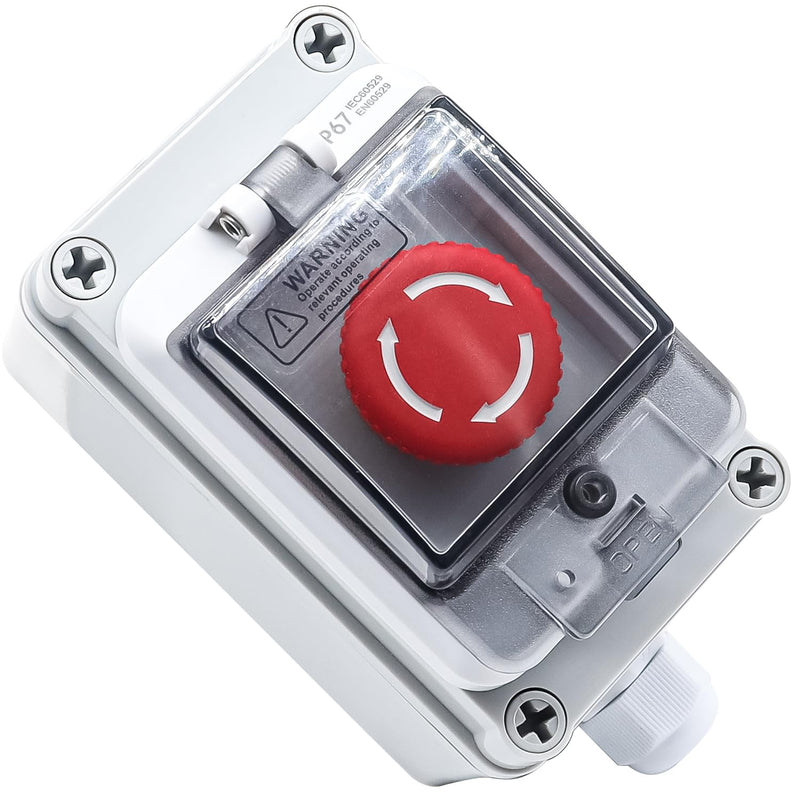 mxuteuk 1NC 1NO E-Stop Switches with Box Red Mushroom Emergency E-Stop Push Button Switch AC 660V 10A Switch Station Box G076 1NC 1NO-BOX(IP67)