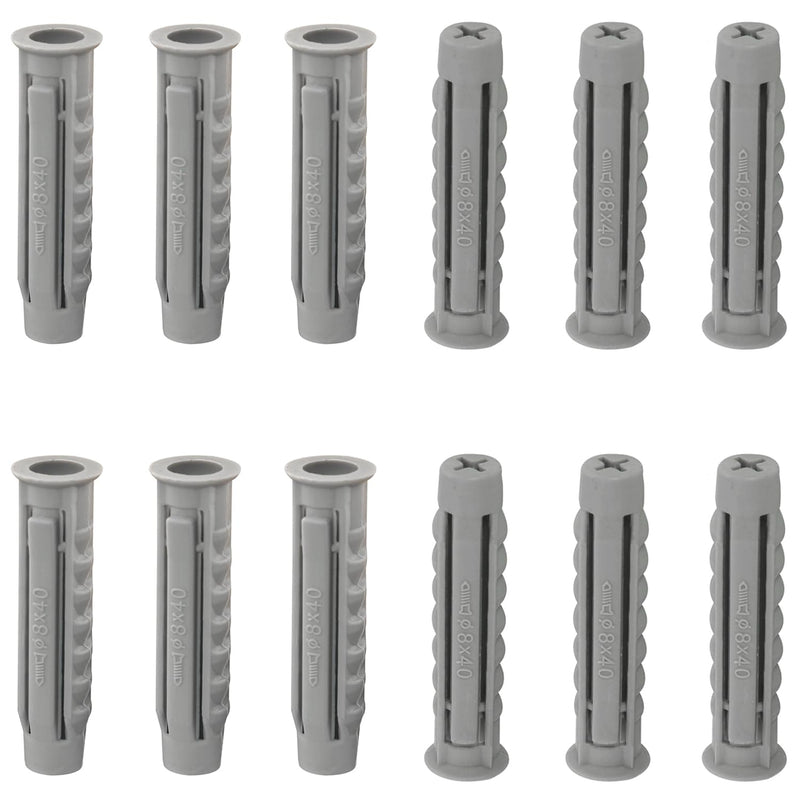 12PCS Plastic Anchor Bolts 0.3x2 inches Nylon Screw Expansion Plug for Concrete Walls Brick Walls M8x40mm TV Mounting Hardware for Fixing Brackets Shelves Frames Cabinets