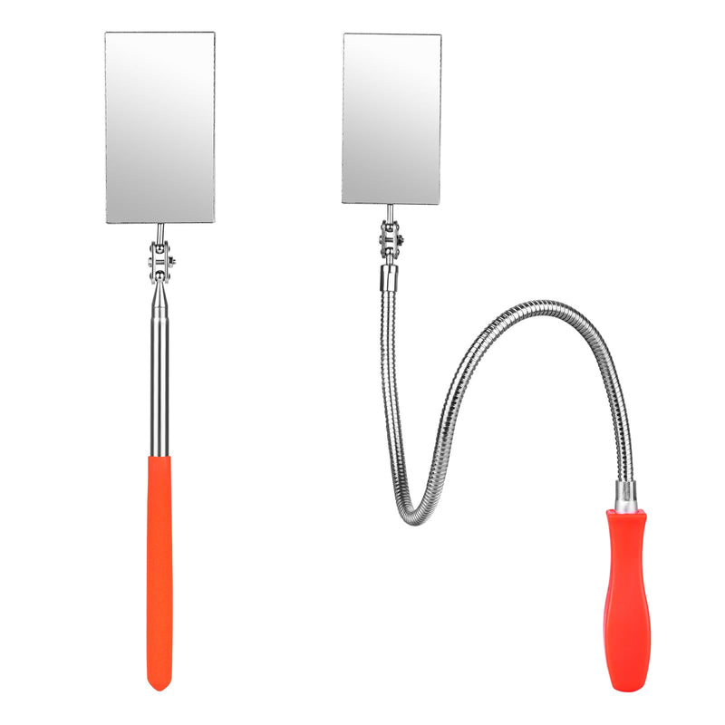 Telescoping Inspection Mirror, Flexible Telescopic Rectangular Inspection Mirror Automotive Extension & Bendable Square Mirror, Extendable Mirror on a Stick for Checking Vehicle Condition-Gift for Men Orange/Orange