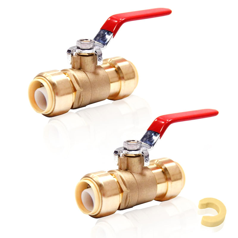 2PACK GUOFIS 1"Push fit Shut-off Ball Valve,Red Handle(PF-VALVE019-2) Red Handle 1inch,2Pack