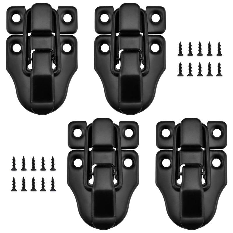 Toggle Hasp Latches Hardware with Hardening Screws, 4 Pack Black Classical Duckbilled Tool Box Buckle Latch Locks Replacement for Cabinet, Guitar Case, Chest, Jewelry Box, Ordinary Wooden Box No Padlock Hole-4pcs