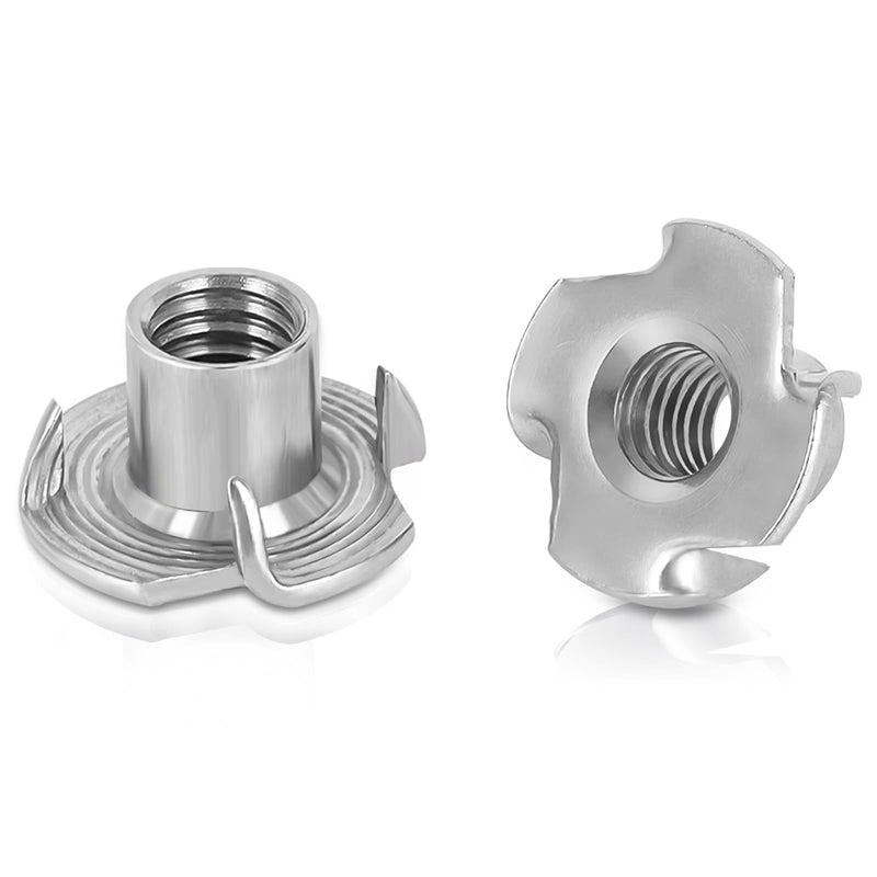 M8 T-Nuts, 304 Stainless Steel 4 Pronged Tee Nuts, Four-jaw Threaded Inserts for Rock Climbing Holds, Furniture, Cabinetry, Woodworking, Silver, 25 PCS M8