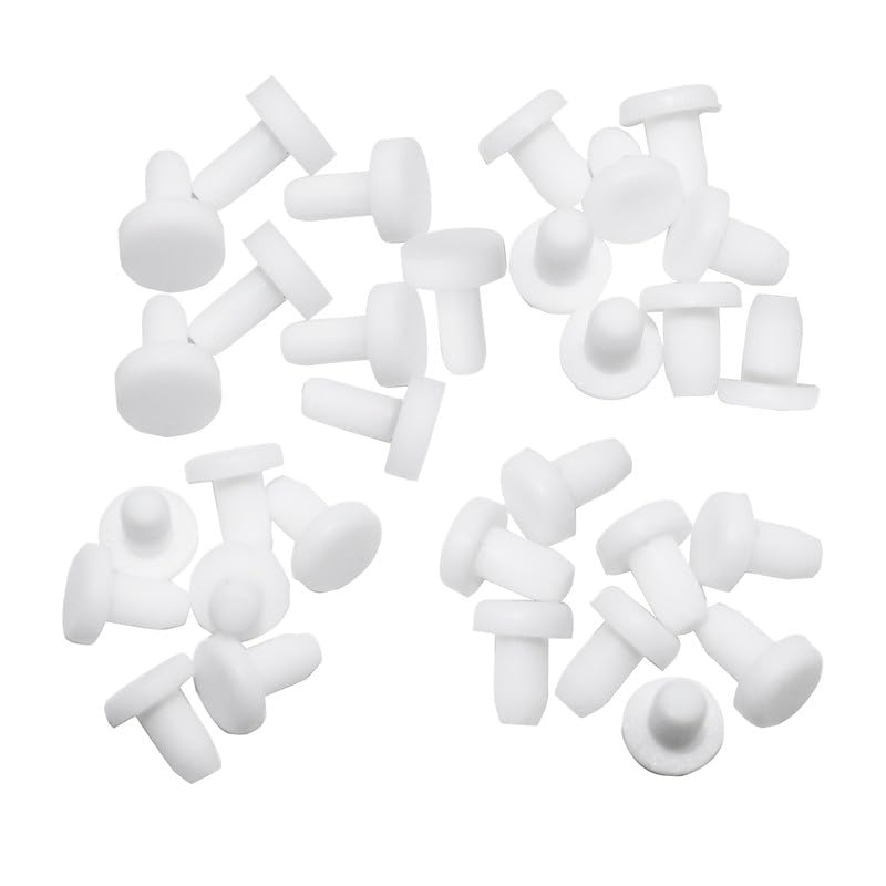 Silicone Plugs 1/8 in T-Shaped Soft Flexible Rubber Stopper Waterproof Seal Button Plug for 3-3.8 mm/0.12-0.15 in Hole, White, 32 Pcs 3-3.8mm(0.12-0.15")