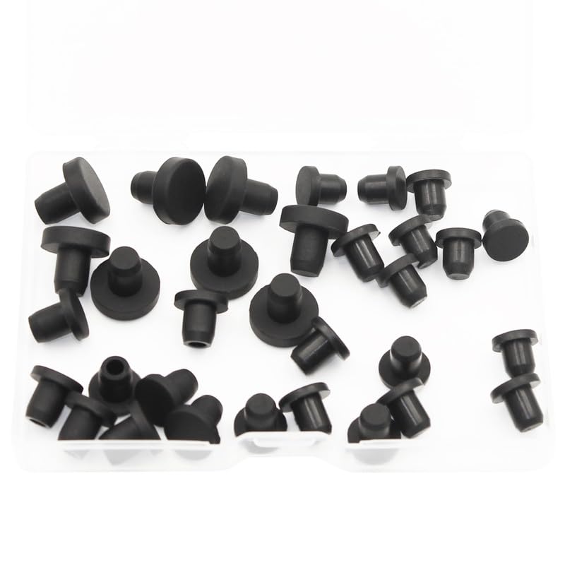 Silicone Plugs 1/4 in T-Shaped Soft Flexible Rubber Stopper Waterproof Seal Button Plug for 6.3-7 mm/0.25-0.28 in Hole, Black, 32 Pcs 6.3-7mm(0.25-0.28")