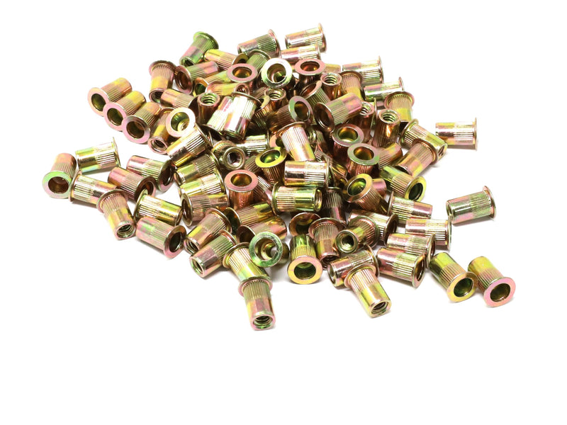iexcell 100 Pcs #10-24 UNC Threads Carbon Steel Flat Head Rivet Nuts Threaded Insert Nuts Nutserts