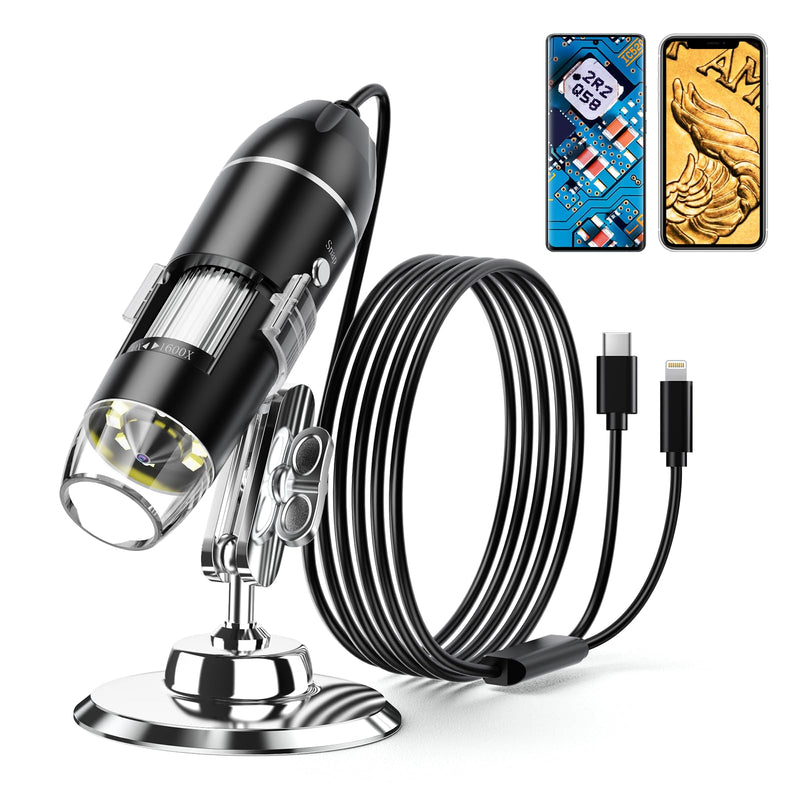 Digital Microscope, 50X-1600X Magnification Portable USB Microscope with Adjustable Stand, Mini Microscope Camera Compatible with iPhone, iPad, Android