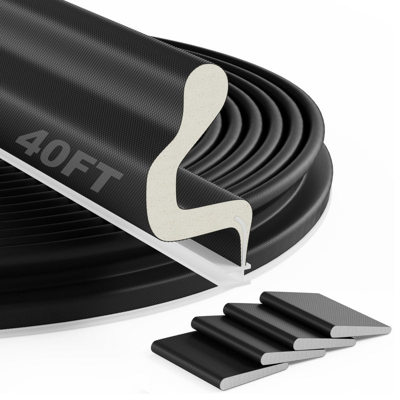New Upgraded 40FT Kerf V-Shaped Weather Stripping Door Seal Soundproof Weather Strips Door Seal Strip for Door Frame Exterior Door Weather Stripping (40FT,Black,4 Gaskets) Black