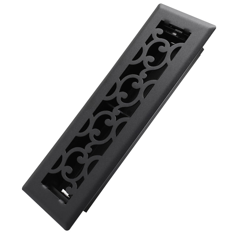 2x10 Inches Heavy Duty Walkable Floor Register - Easy Adjust Air Supply Lever Decorative Floor Vent Covers - Savannah Design Vent Covers for Home - Matte Black 2x10 Inches