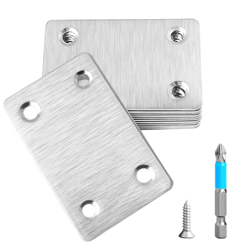 12 Pcs Mending Plate, 2.37 x 1.5 inch Stainless Steel Flat Plates with Holes, Straight Metal Mounting Braces Brackets Kit for Furniture, Wood Joint Connector and Fasteners (Silver) Silver