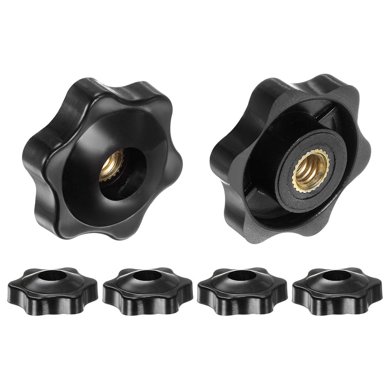 HARFINGTON 6pcs Star Knobs 1/4-20 Female Thread 1.26" (32mm) 6-Point Plastic Head Brass Insert Through Hole Screw-in Threaded Hand Knob Clamping Handle, Black 1/4-20 x 1.26"