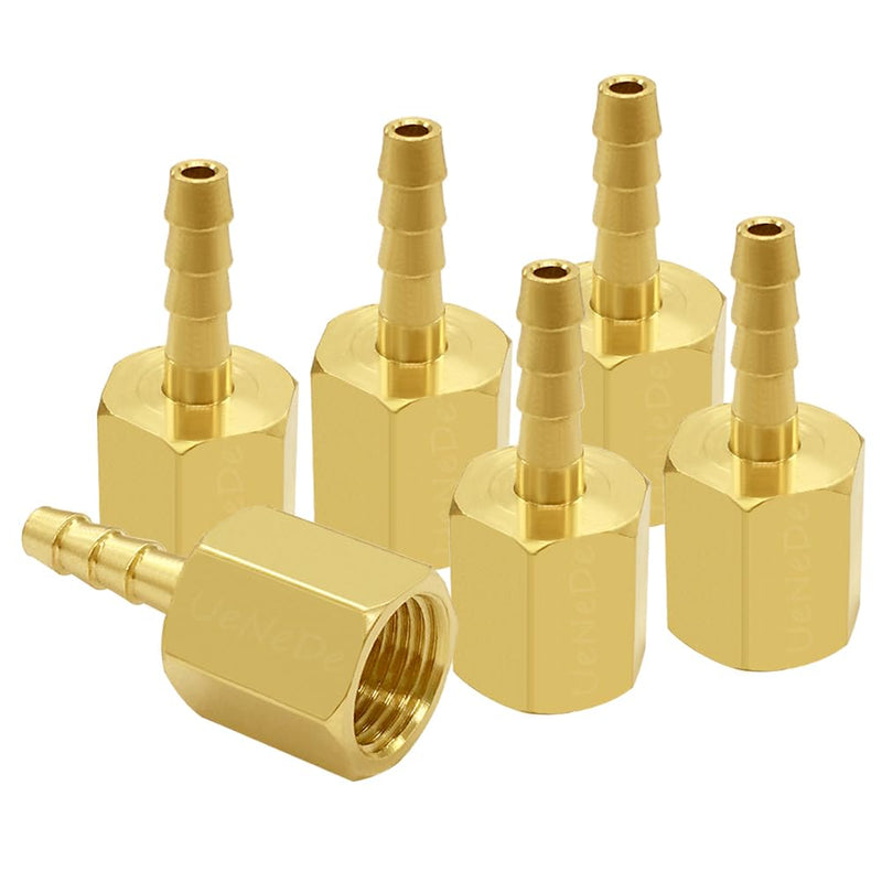 6PCS Brass Hose Barb Fittings 1/4" NPT Female to 1/8" Barb Adapter Connector for Water/Oil/Gas 1/8"Barb 1/4"NPT Female