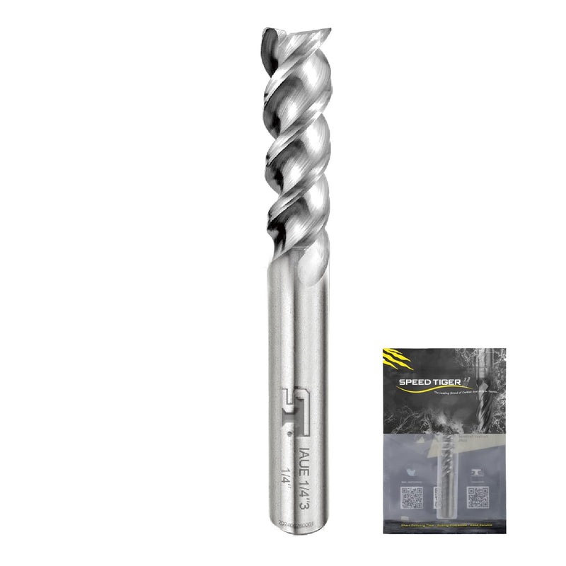 SPEED TIGER Carbide Square End Mill - 3 Flute - IAUE1/4 3 (1 Piece, 1/4") - High Feed U-Type Design - for Roughing and Finishing - for Milling Aluminum Applications – Professional Mill Bits Sets 1/4 in