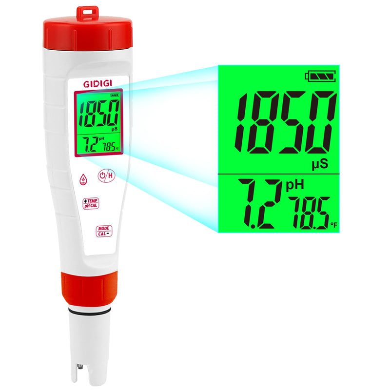 pH Tester,Digital pH Meter for Water,New Version TDS Meter for Drinking Water with Backlit Simultaneously Display 4 in 1 TDS pH EC Meter for Water Hydroponic Nutrient Solution,Pool,Home Use 4 in 1 pH Meter