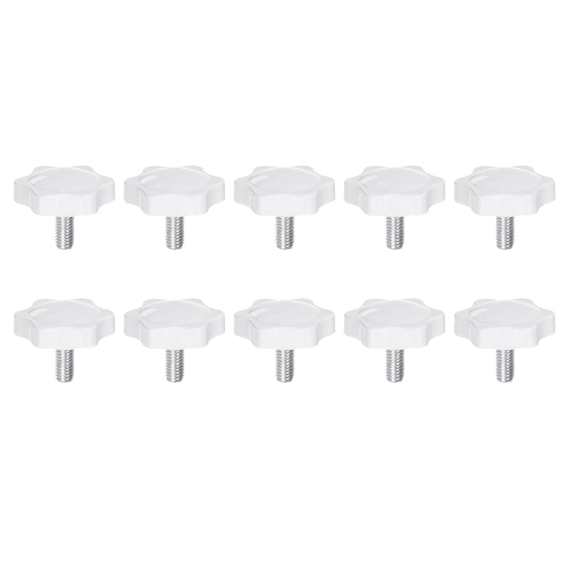 HARFINGTON 10pcs Star Knobs M6 x 12mm Male Thread 32mm Plastic 6-Point Head Stud Knob Hand Tightening Clamping Screw Replacement Threaded Handle, White