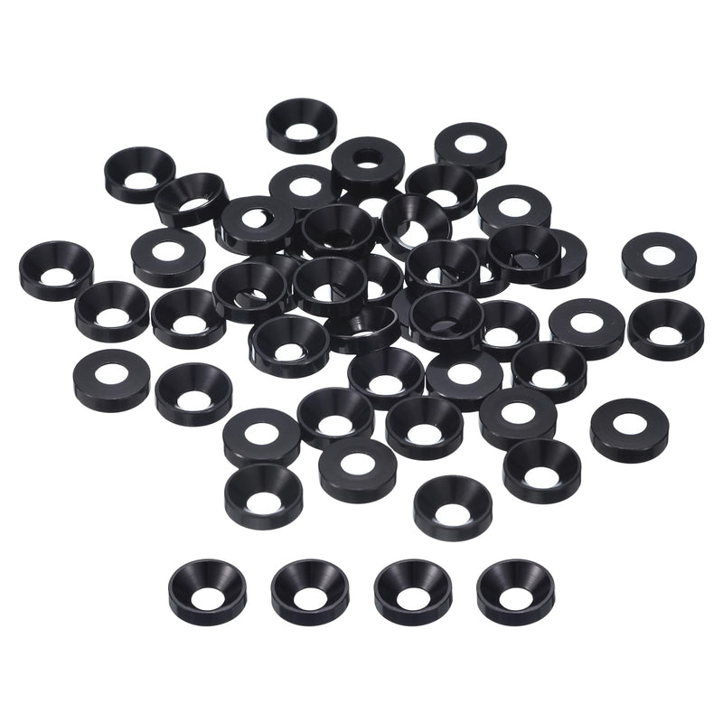 uxcell 50 Pcs M4 Finishing Countersunk Washers, Aluminum Alloy Screw Gaskets, Cup Head Washer Gasket for Mechanical Accessories Parts, Black