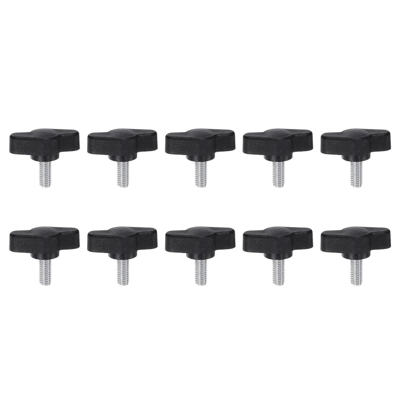 HARFINGTON 10pcs Tee Wing Knobs Thumb Screws M5 x 12mm Male Thread 27mm Plastic Head T Knobs Adjustable Handles Hand Clamping Knobs Grip Thumbscrew, Black