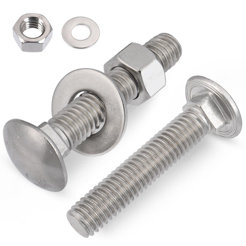 1/4-20 x 2 Carriage Bolts Screws 18 Sets, 304 Stainless Steel 18-8, Round Head Square Neck, Carriage Bolts and Nuts Kit, with Flat Washers 1/4-20 x 2" (18 Sets)